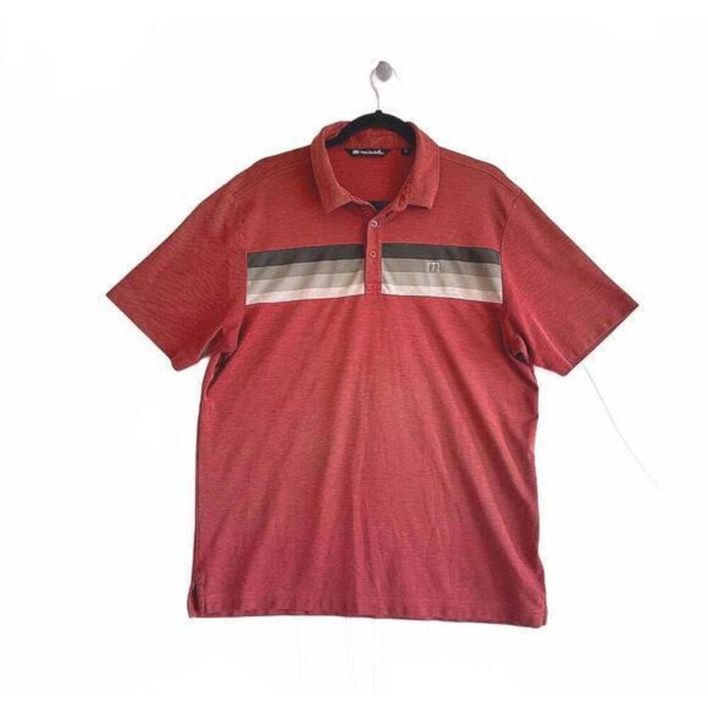 Travis Matthew Men's Polo Shirt - Stylish Red Striped Design Size Large